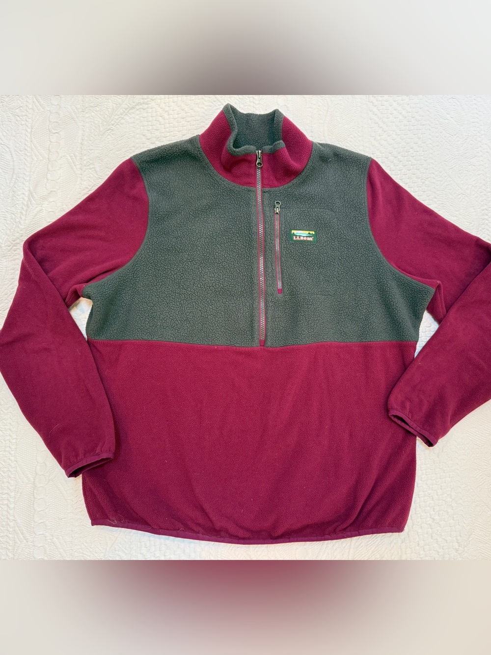 LL Bean Half Zip Fleece Pullover Womens XL Pink Gray Jacket